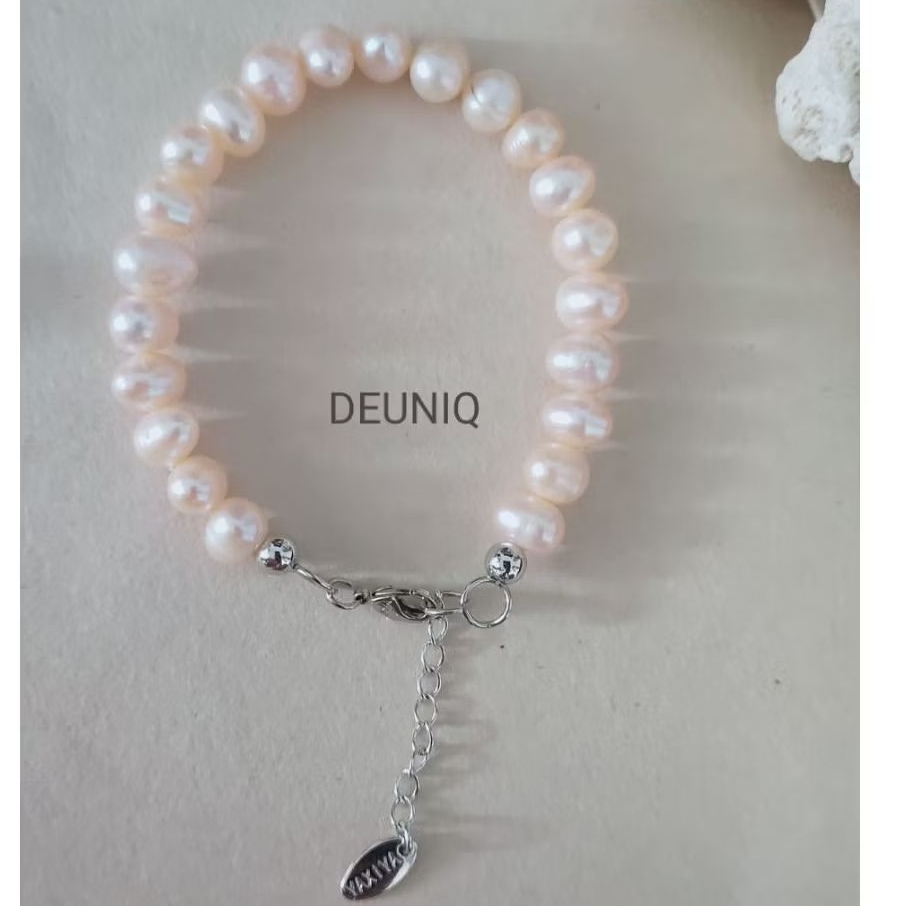 gelang full untai mutiara air tawar peach