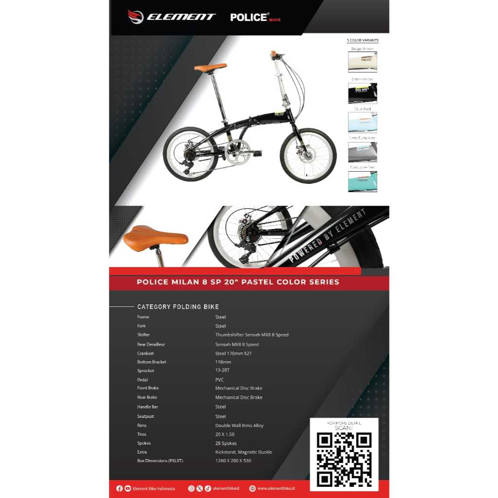 Sepeda Lipat Element Police Milan 8 Speed Folding Bike 20"