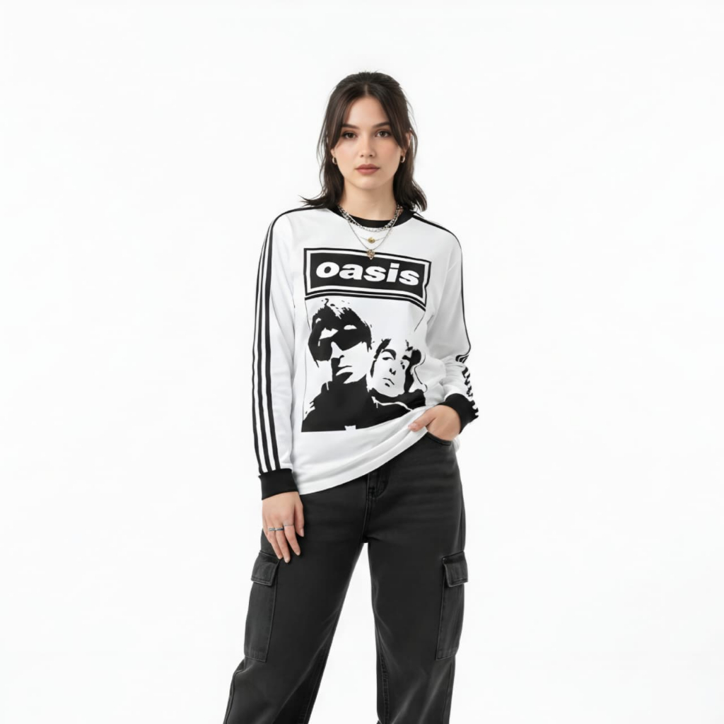 Metafora Tshirt Oasis Longsleeve Vintage Kaos lengan Panjang Strip Putih