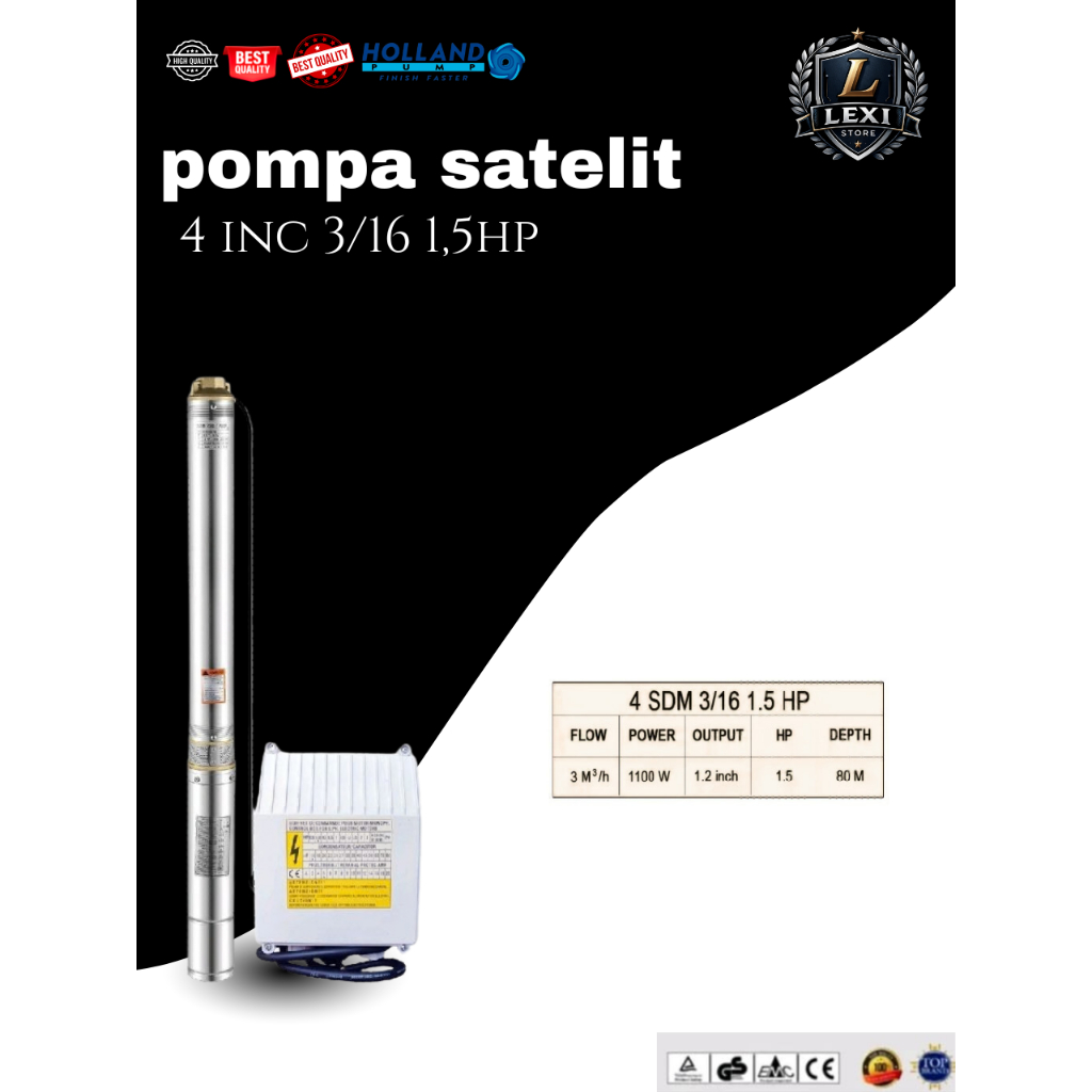 Pompa Air Celup Submersible/ pompa sibel Holland Pump Casing 4inch 3/16 1.5HP Non Kabel