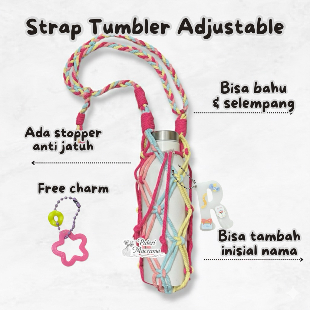 TERLARIS | ADJUSTABLE Tumbler Holder Macrame | Strap Tumbler | Macrame Tumbler Holder | Strap Corkci