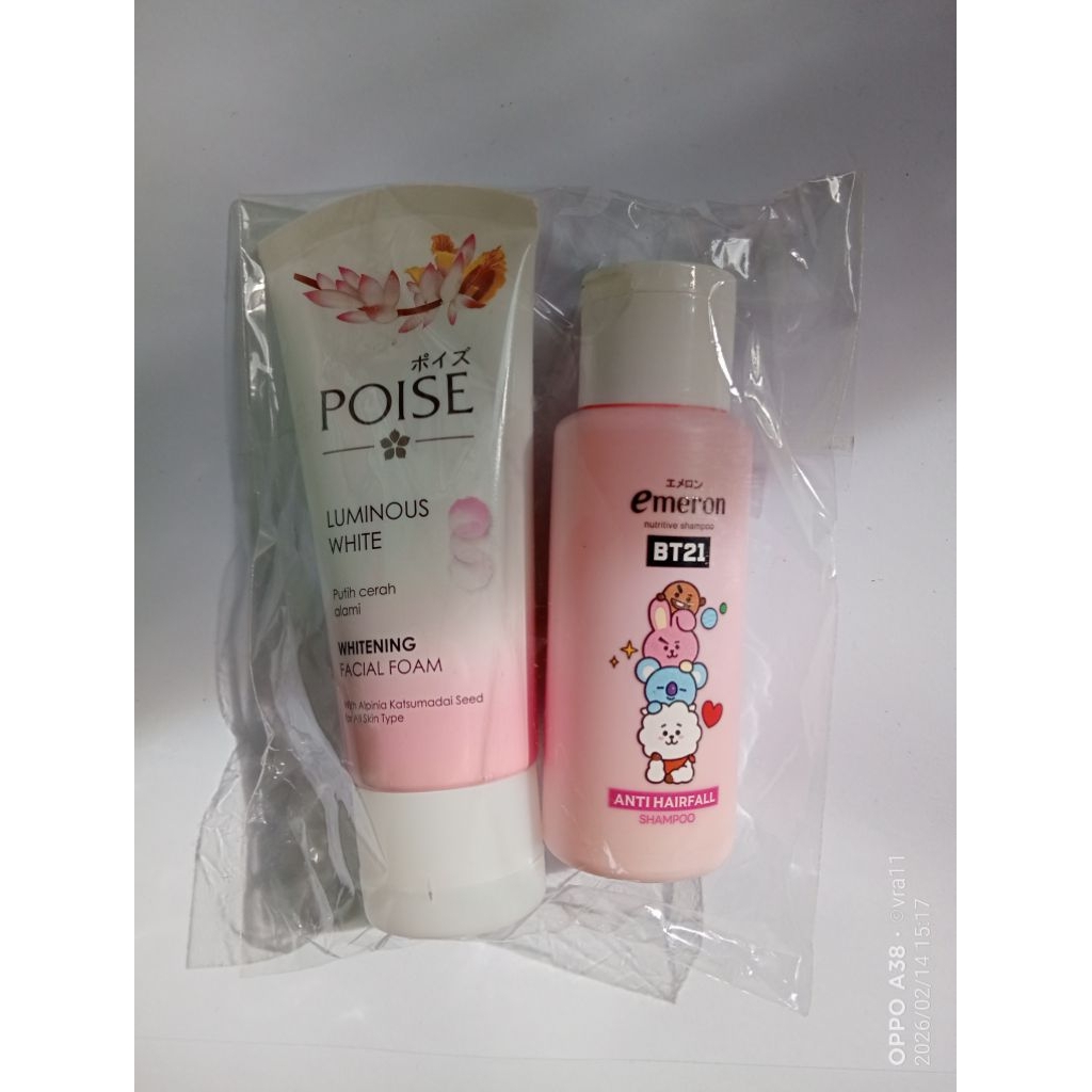[PAKET] Poise Facial Foam Sabun Cuci Muka Anti Acne Luminous White & Emeron BT21 Anti Hairfall Shamp