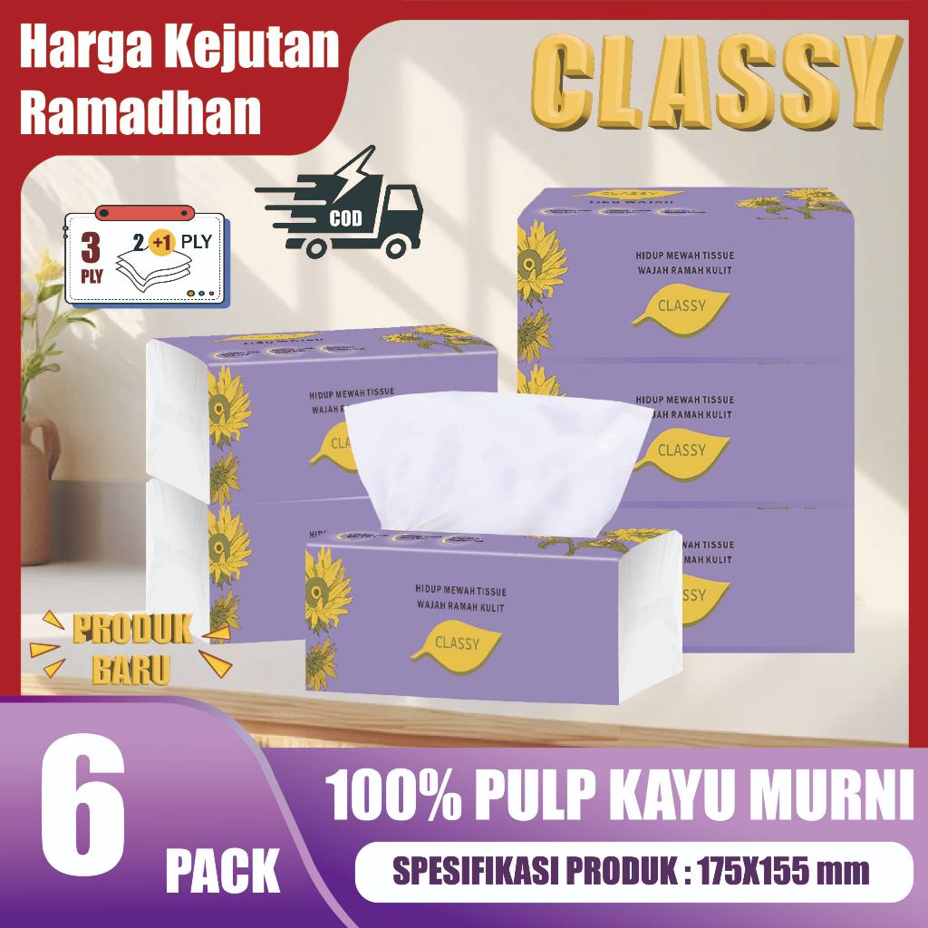 [6/10 Pack] CLASSY Tisu Wajah 3 Lapis 360 Lembar | Tisu Murah, Lembut & Higienis