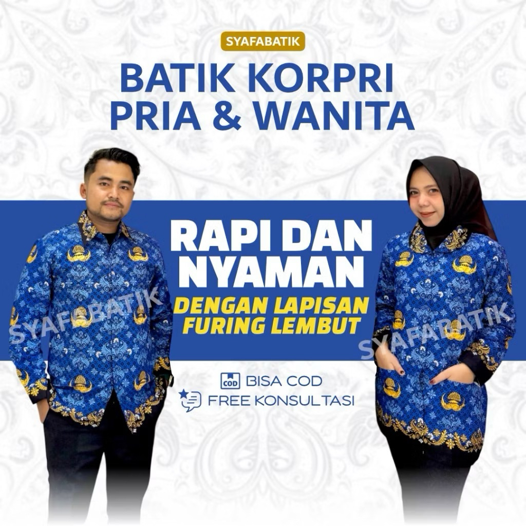 Baju KORPRI Pria Wanita Katun C40s Premium Adem Jahitan Rapi Seragam ASN PNS PPPK Lapis Furing