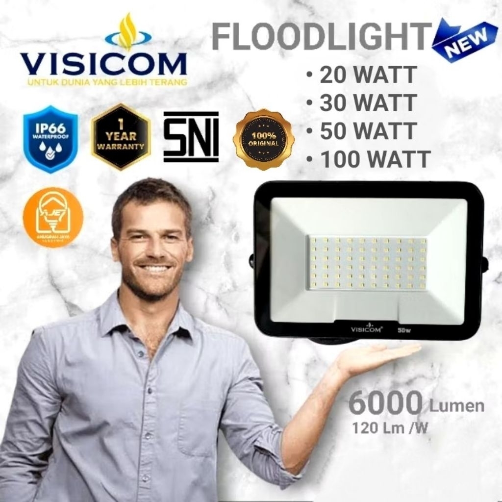 Floodlight Tembak Sorot VISICOM Led 20/30/50/100 Watt Putih Garansi 1 Tahun