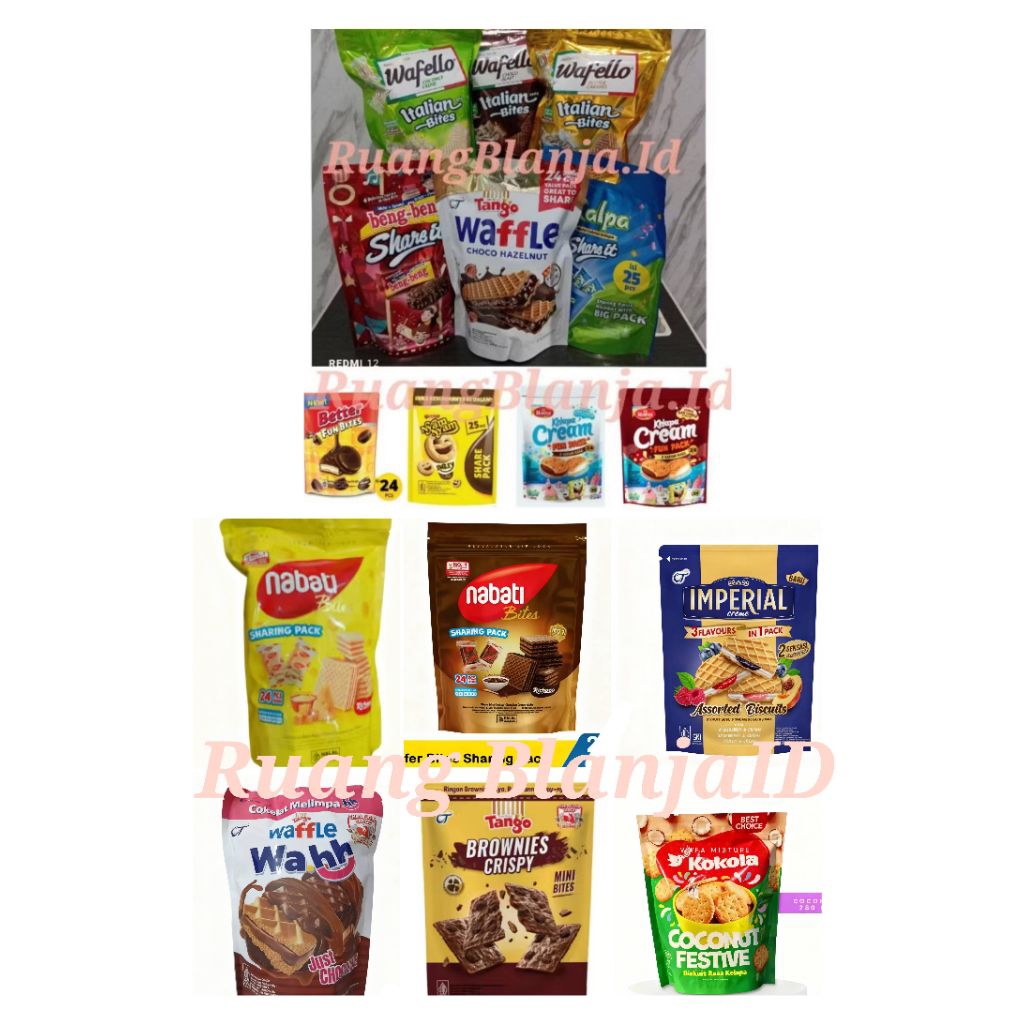 Aneka Biskuit Wafer Festive Sharing Pack Value Fun Beng Beng Share It Wafello Nabati Kalpa Kokola Ro