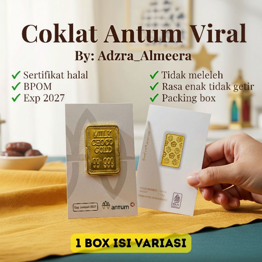 Kotak Hadiah Mini Cokelat Emas Batangan Isi Variasi 10-50 Pcs, Souvenir Manis untuk Acara Spesial