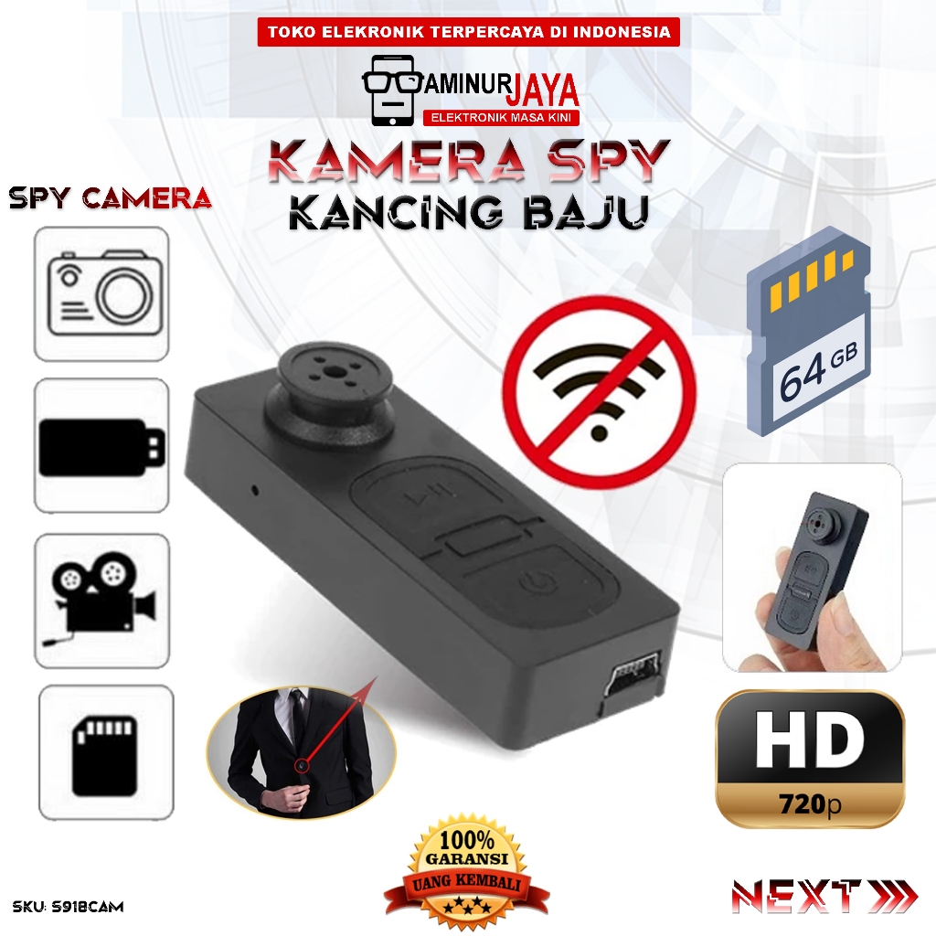 S918CAM Camera Mini DV Kamera Kancing Shirt 720P CCTV Portabel Rekam Video Rahasia Tersembunyi