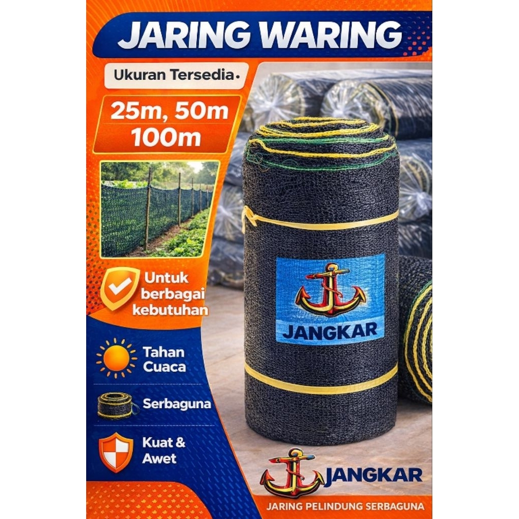 JARING WARING HITAM 25M 50M 100M | KUALITAS PREMIUM CAP JANGKAR
