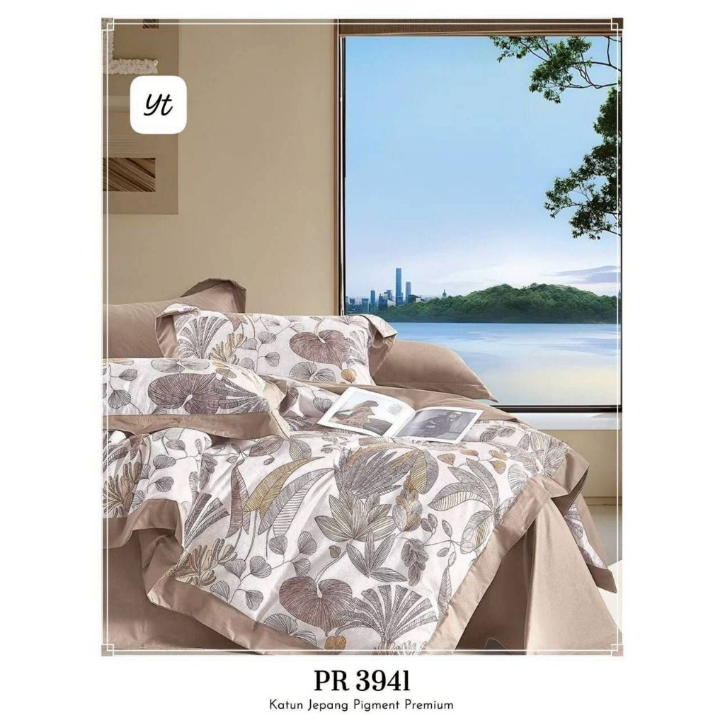 Sprei katun jepang ori | motif daun | custom | single, double, king, queen size 200x200 180x200 160x