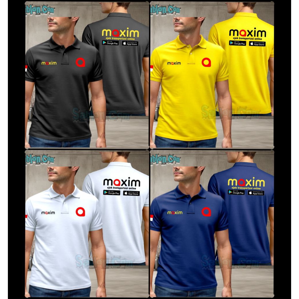 Baju Kerah Kaos Kancing PoloShirt MAXIM OJEK PLAYSTORE Custom Pria Wanita Unisex