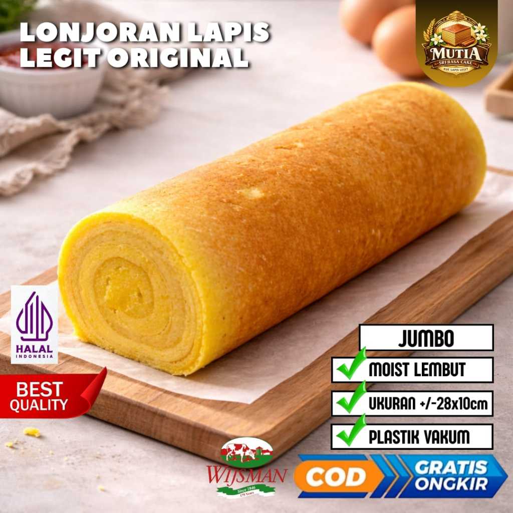 Lapis Legit Lonjoran Roll Cake Original Ukuran Jumbo 28cm Lapis Legit Gulung Wisman Premium