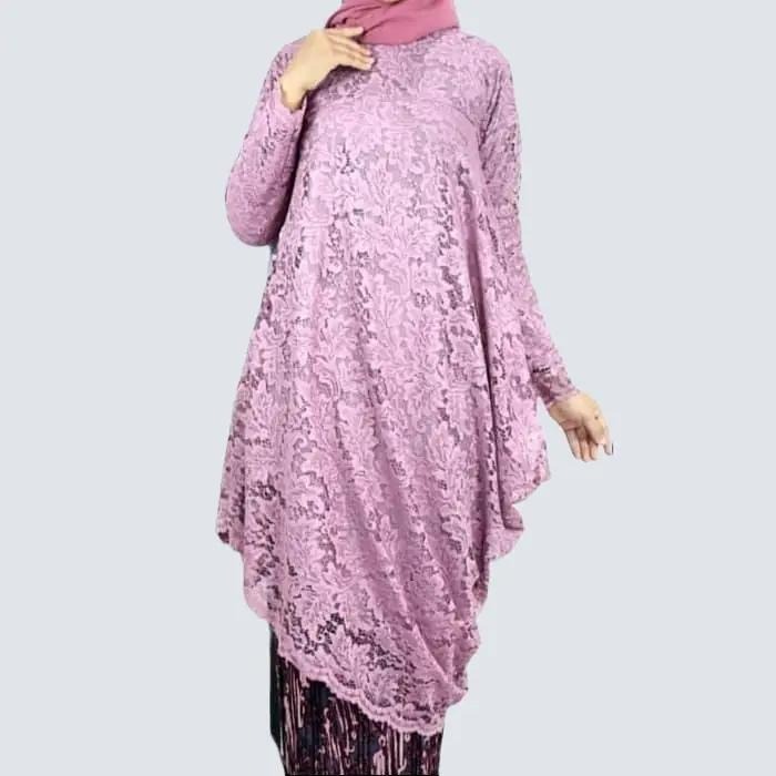 Atasan Kebaya Brukat Tunik Miring Ungu