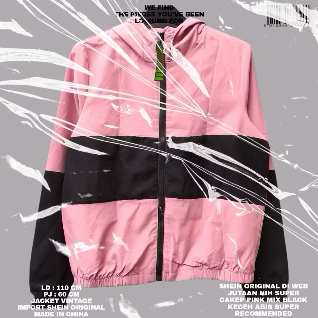 FLASMA/SHEIN ORIGINAL KOREAN JAKET 2TONE PINK BLACK/JACKET KOREAN LOOK VINTAGE RETRO STYLE