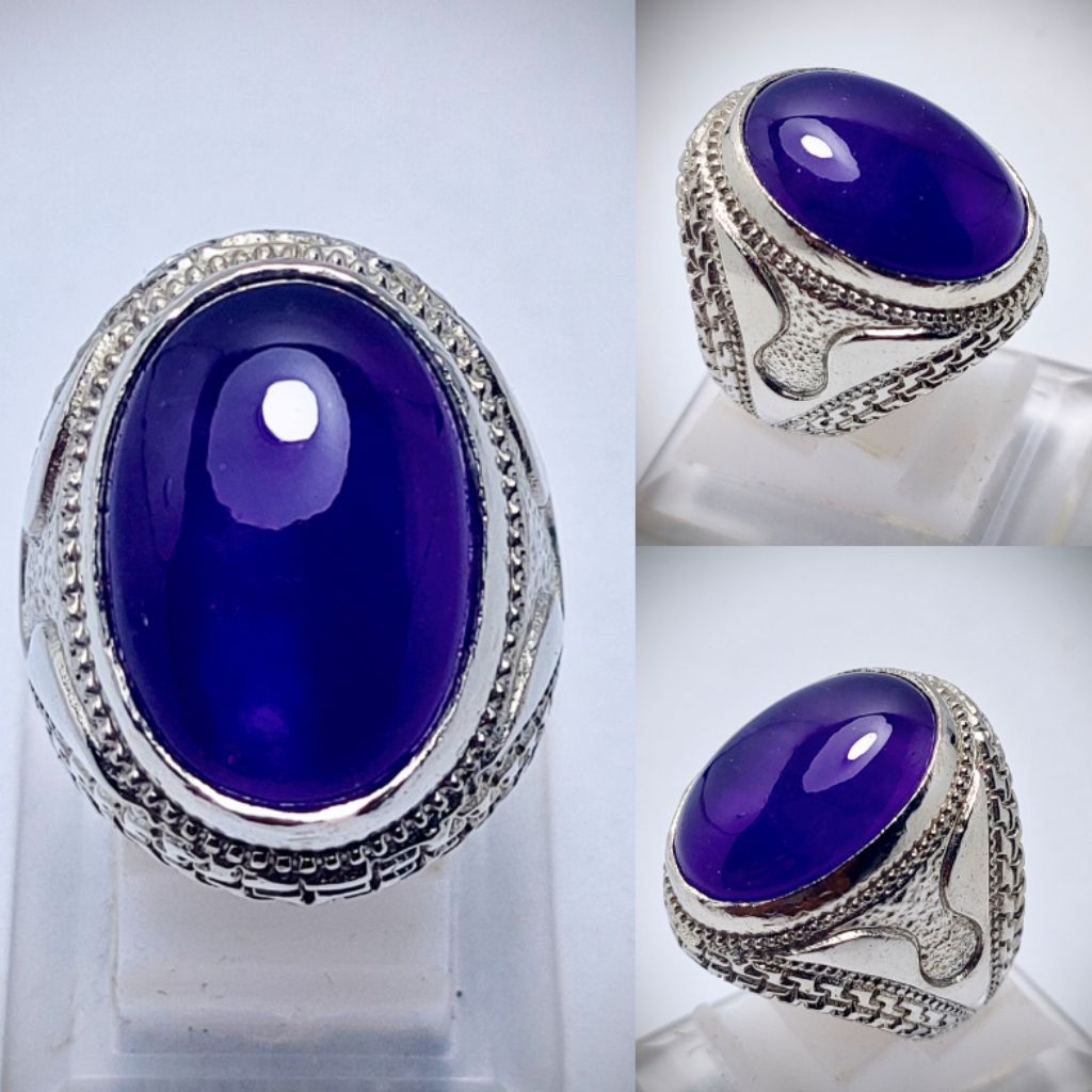 CINCIN BATU PERMATA KECUBUNG UNGU KALIMANTAN NATURAL AMATHYES QUARTZ KODE 03635