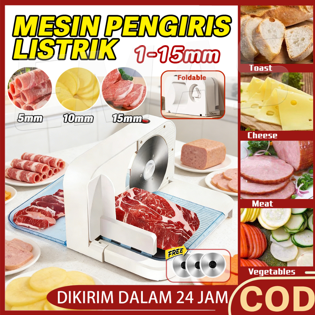 Meat Slicer Mesin Pengiris Daging Otomatis  6.7inch Food Slicer  Alat Pemotong Buah/Daging/ Sayur/Ro