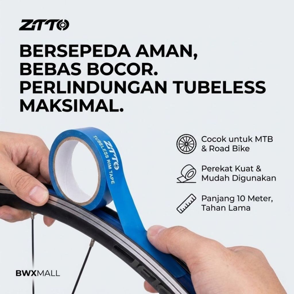 Tape Tubeless ZTTO 10M Lebar 21mm 25mm 31mm Rim Strip Ban Sepeda MTB Roadbike Kit Konversi Tubeles A