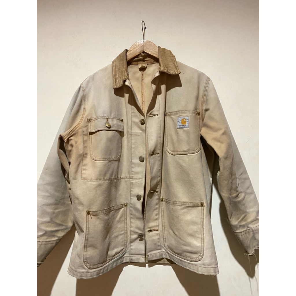 Vtg Carhartt Michigan Chore Coat Jacket Brown Caramel