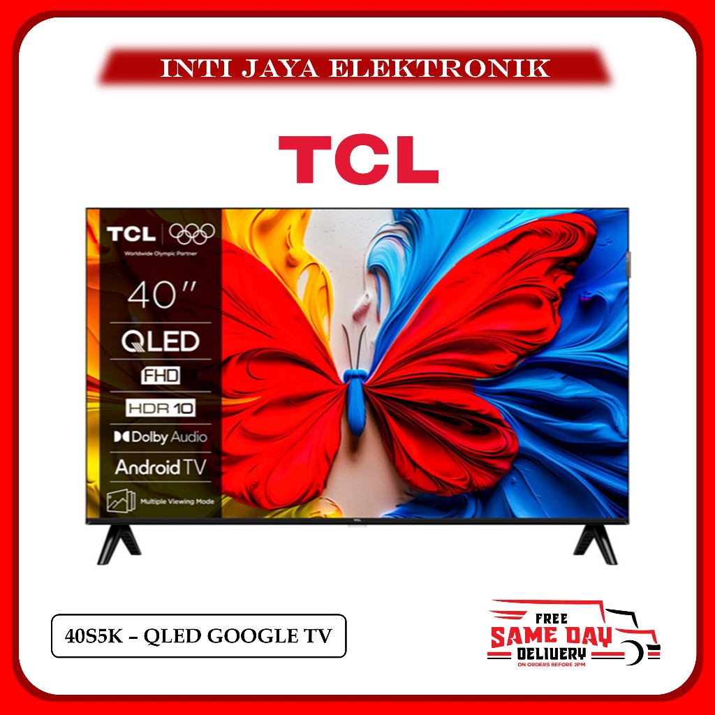 TCL LED 40S5K 40" FHD QLED Google TV – Dolby Audio, Bezel Tipis, Smart TVGaransi Resmi