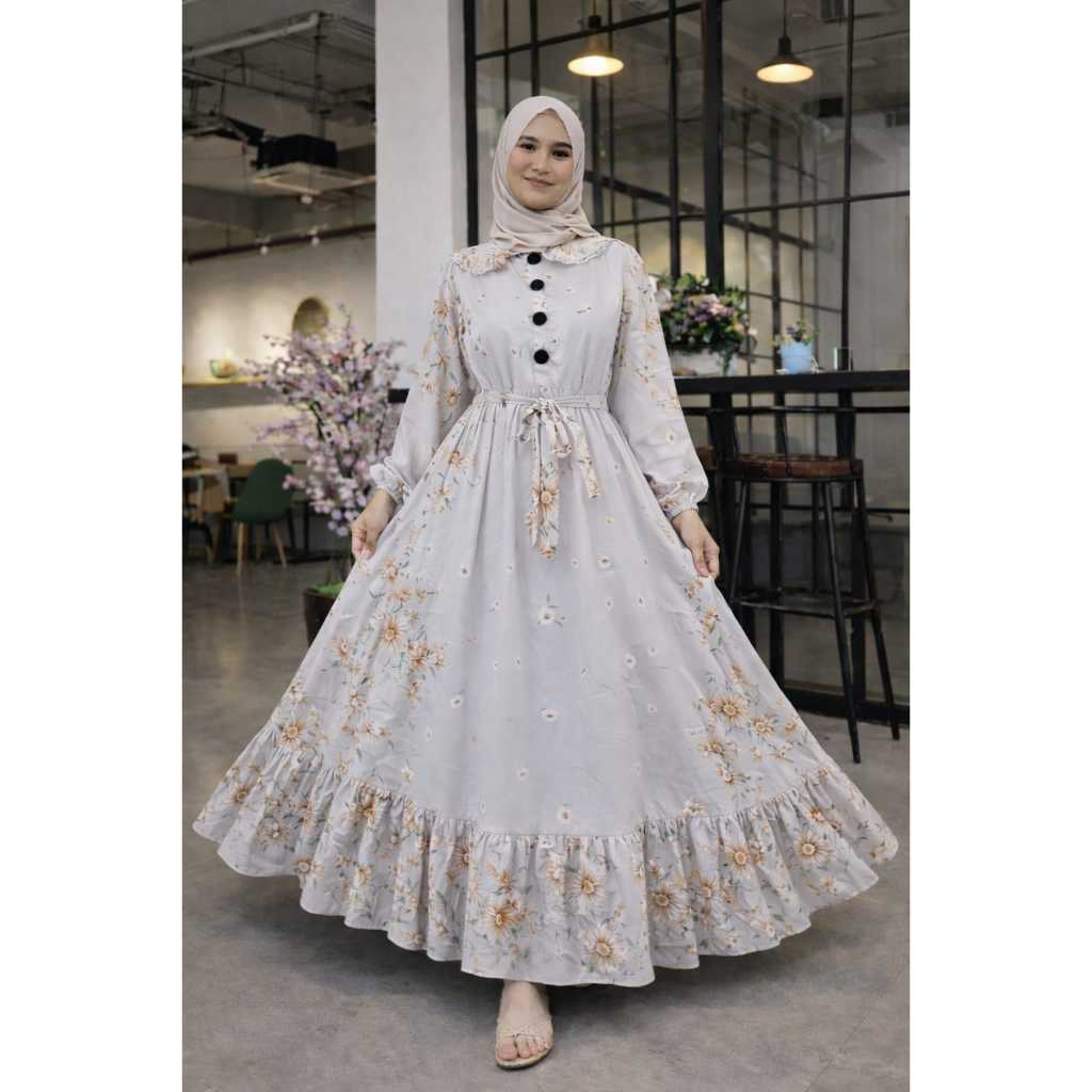 GAMIS AZIZA CERUTY  JUMBO KANCING MOTIF BUNGA TERBARU