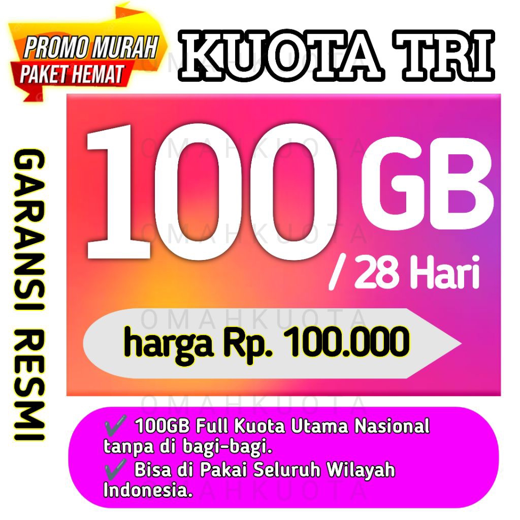 PAKET DATA TRI 100GB FULL UTAMA - KUOTA TRI HOT PROMO