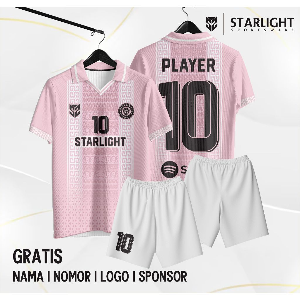 Jersey Futsal full printing Custom Jersey Bola Ranger Pink Gratis Nama + Nomor