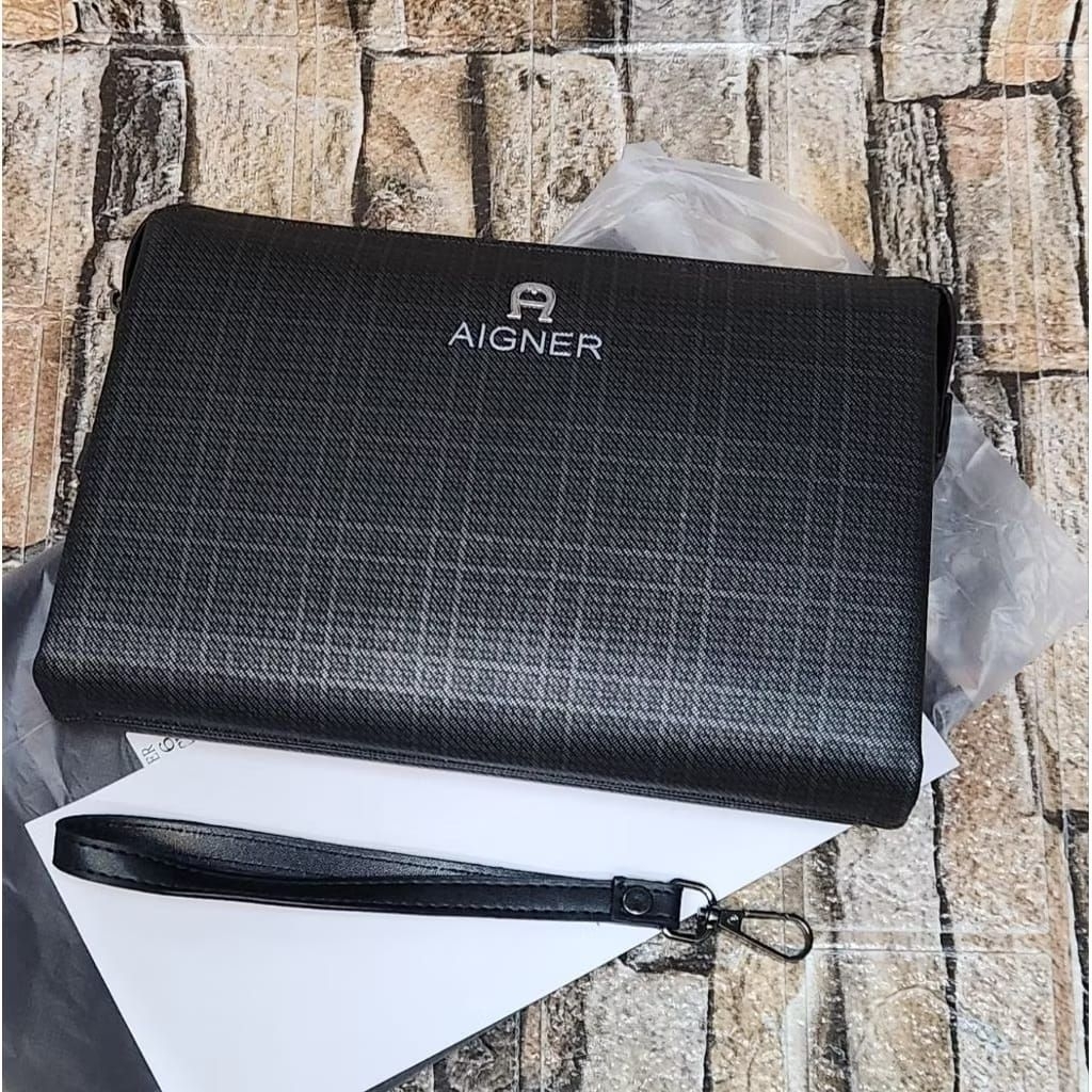Clutch Pria Mewah Tas Tangan Handbag Aigner Leather Premium Import