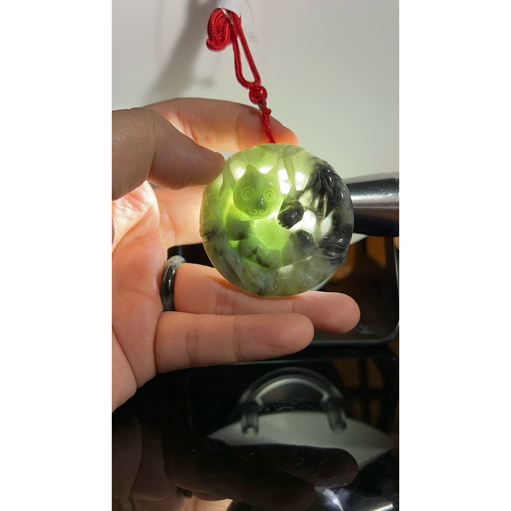 Liontin Burma Jade Jadeite Panda Grade A 100% Giok Asli