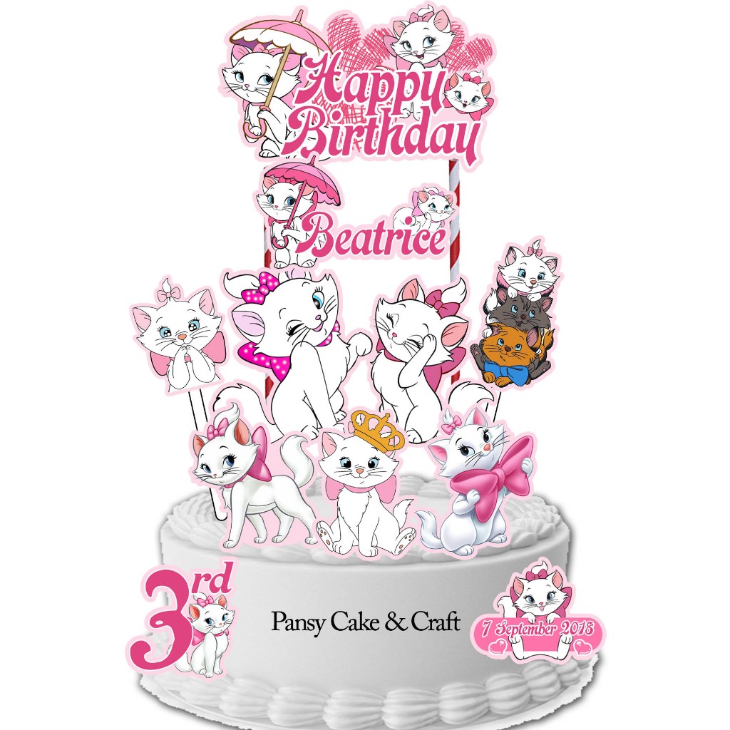 Cake topper Marie Cat + banner Birthday EKONOMIS