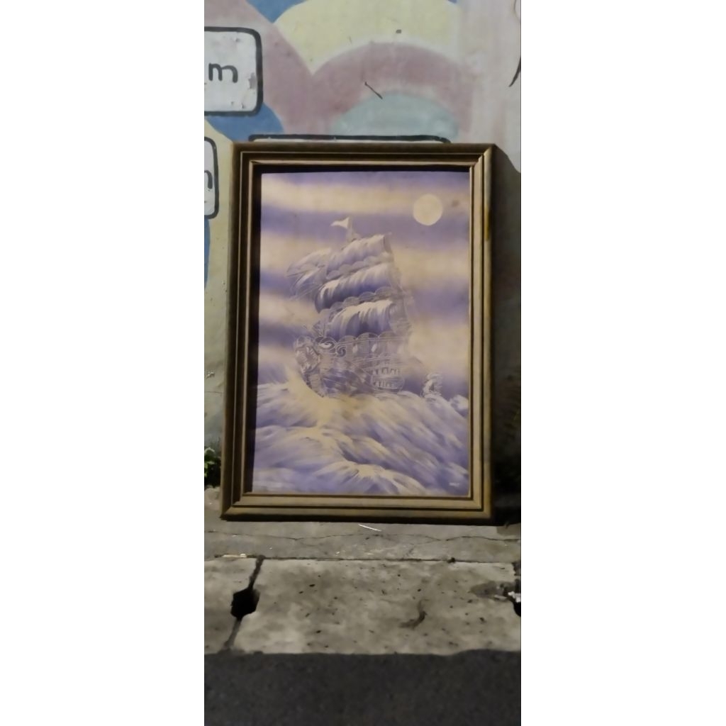 lukisan kanvas perahu layar jadul