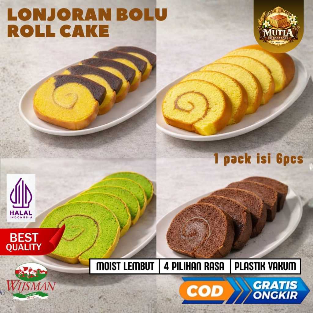 Potongan Bolu Roll Cake 250g Wisman Premium Pilihan Rasa Original Cokelat Pandan Kombinasi - Enak, M