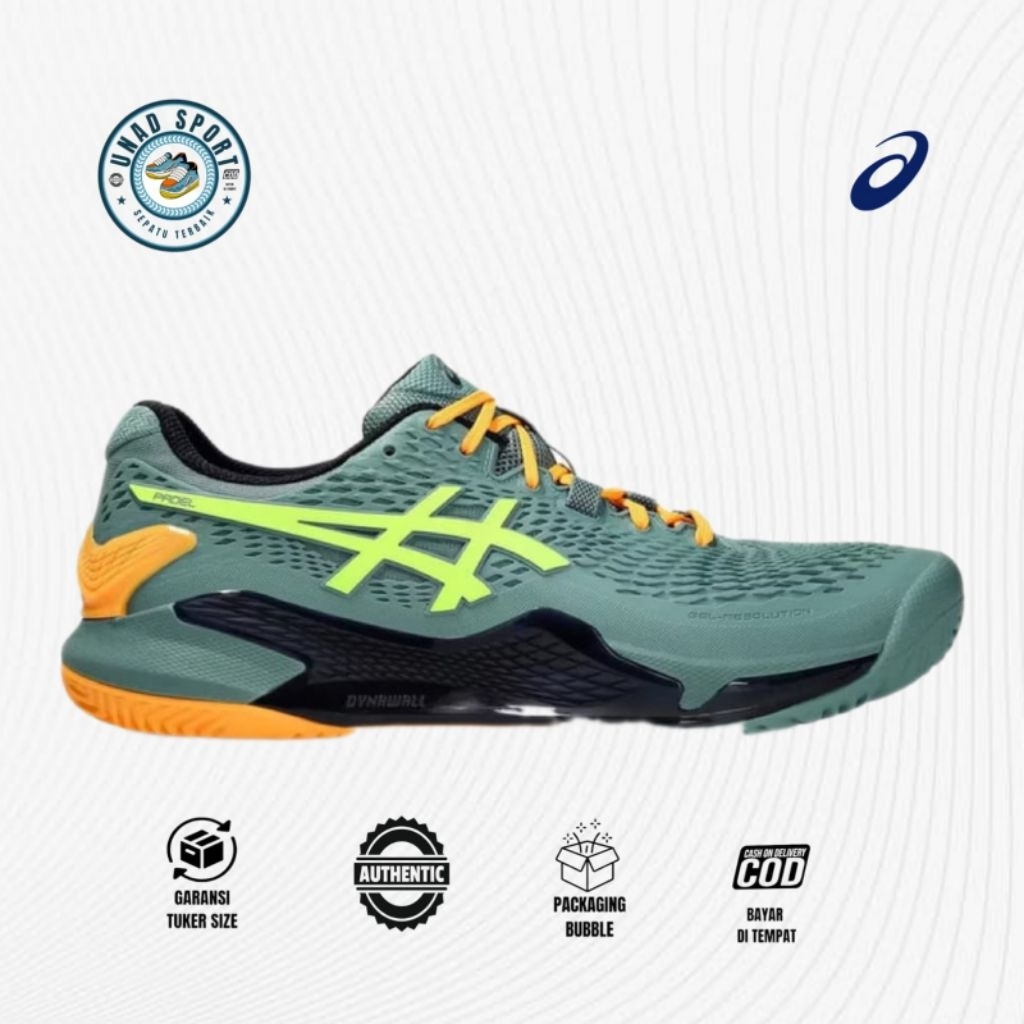 sepatu padel pria gel resulution 9 padel geladon/safety yellow