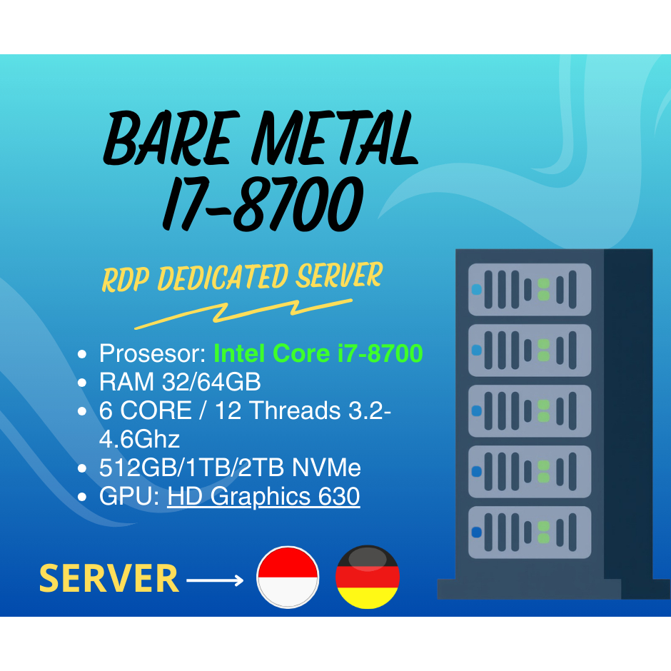 Bare Metal / RDP i7-8700 SERVER INDONESIA & GERMAN