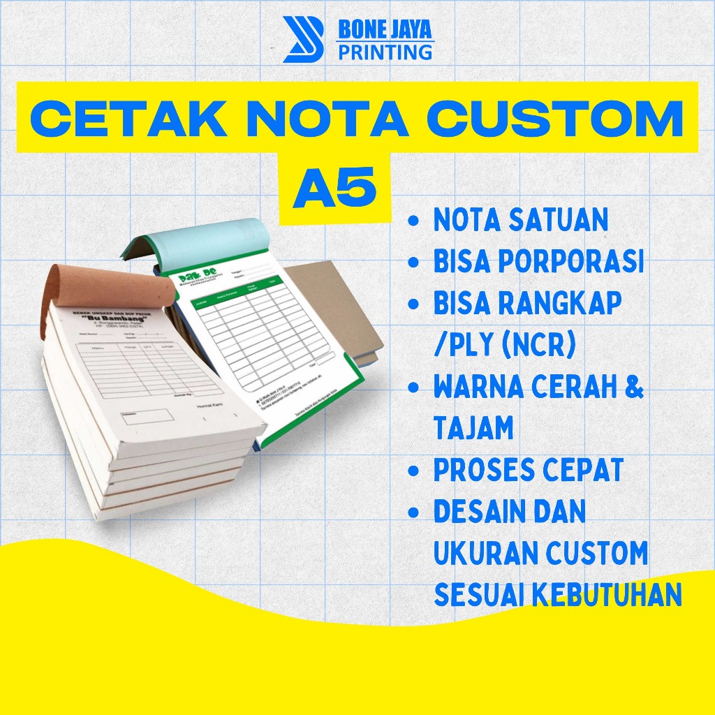 Cetak Nota Custom Eceran Ukuran A5 | Nota Toko / Kwitansi | + Porporasi