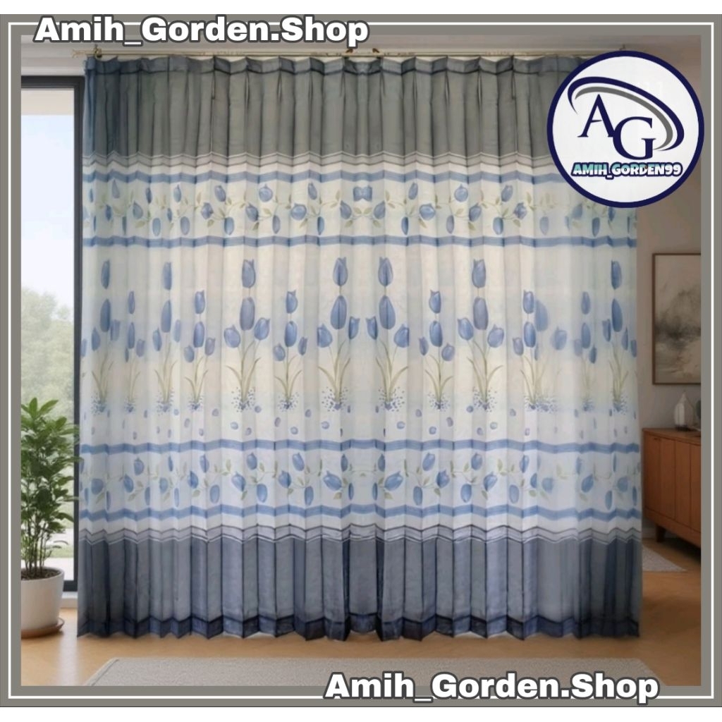 Vitrase Gorden Import Motif Bunga Tulip Model Plisket Cubit - Tirai Gorden Vitrase FREE Kawat S