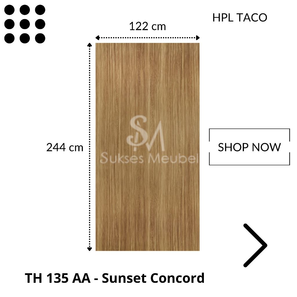 TACO HPL Woodgrain TH 135 AA- Sunset Concord | Per 1 Lembar Ukuran 122cm x 244cm