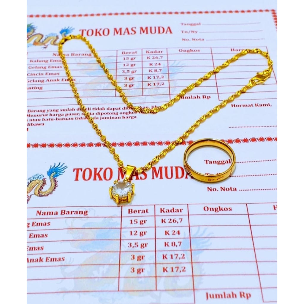 Kalung melintir anak lapis emas muda free cincin polos