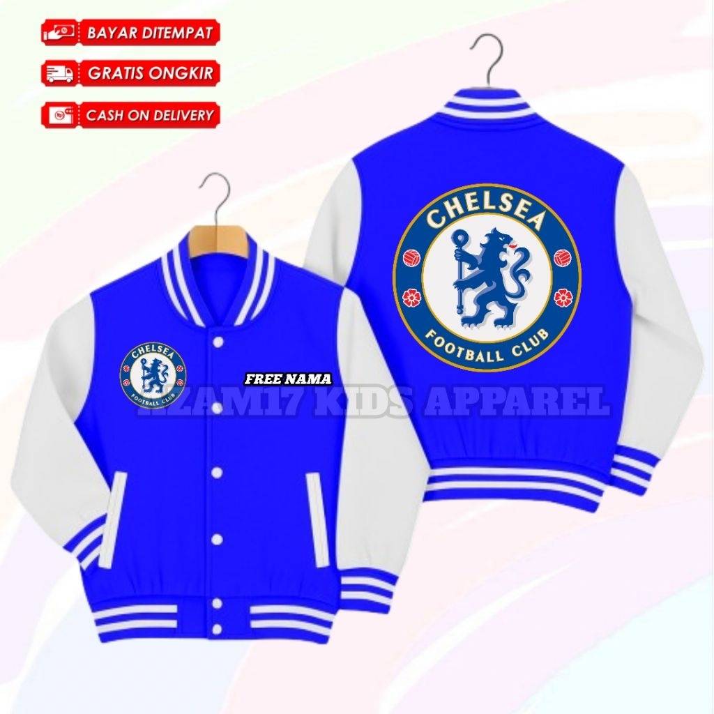 Jaket Varsity Jaket Baseball Anak Chelsea FC Free Nama / Jaket Varsity Baseball Anak Club Sepakbola 