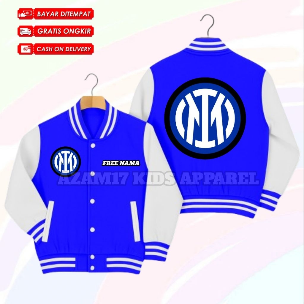 (BISA COD) JAKET VARSITY BASEBALL ANAK INTER MILAN FREE NAMA / JAKET BASEBALL JAKET VARSITY ANAK CLU