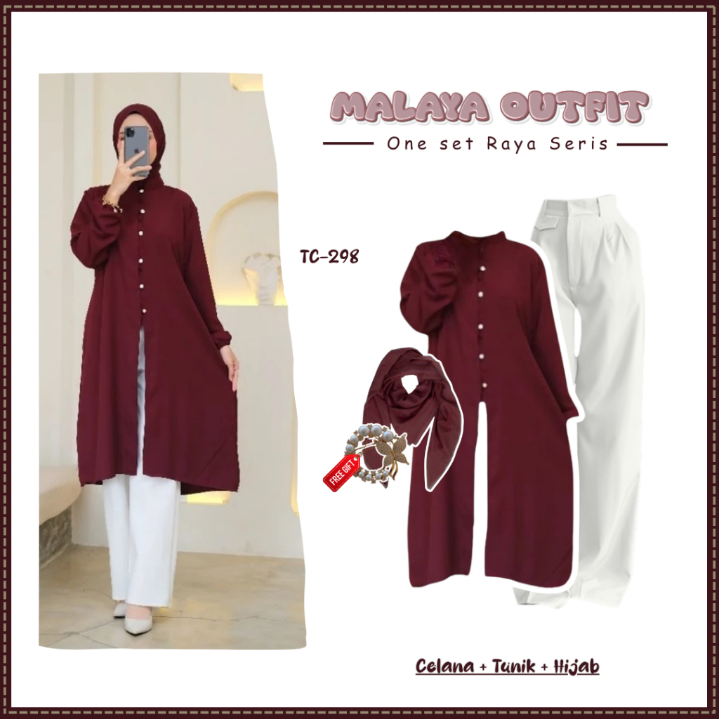 Malaya 3in1 Setelan Wanita Remaja OOTD Lebaran Terbaru Dan Kekinian SET TC-298