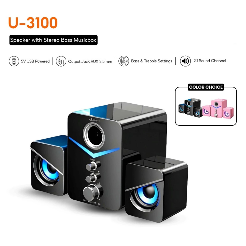Speaker Aktif Multimedia Komputer Laptop U3100 Bass Treble And Subwoofer Pink - Grosir JKT