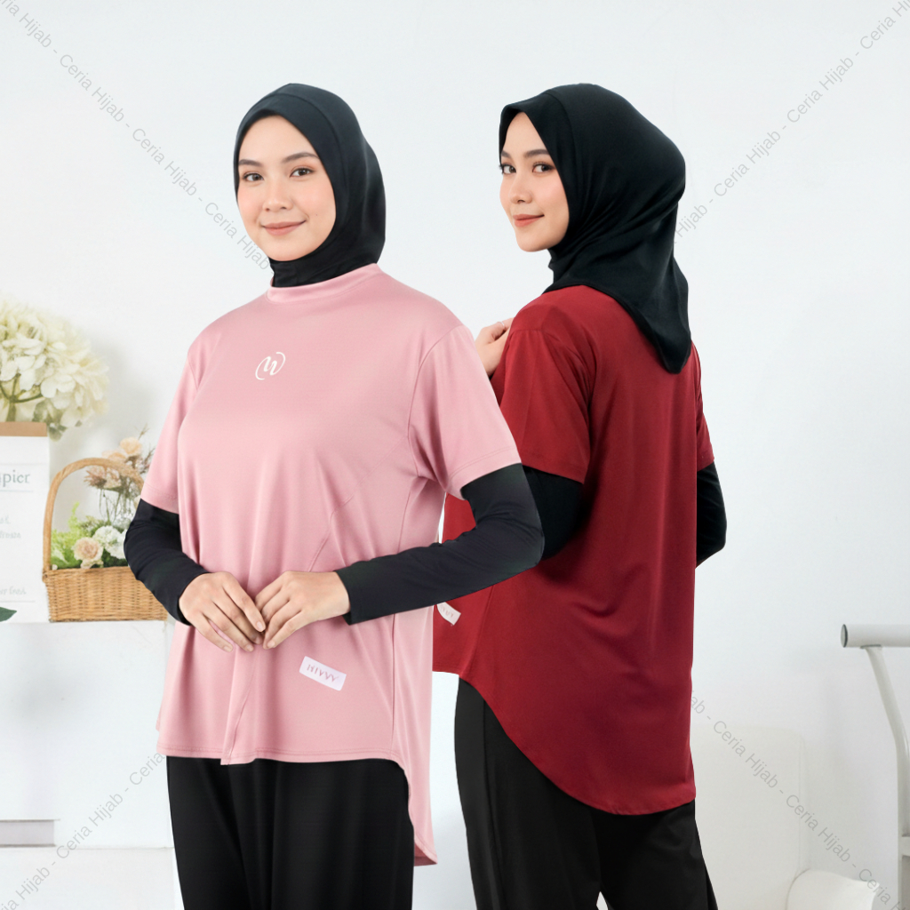 Baju Kaos Olahraga Lengan Panjang Azzura Crop Top / Atasan Senam Lari Wanita Hijab Livina