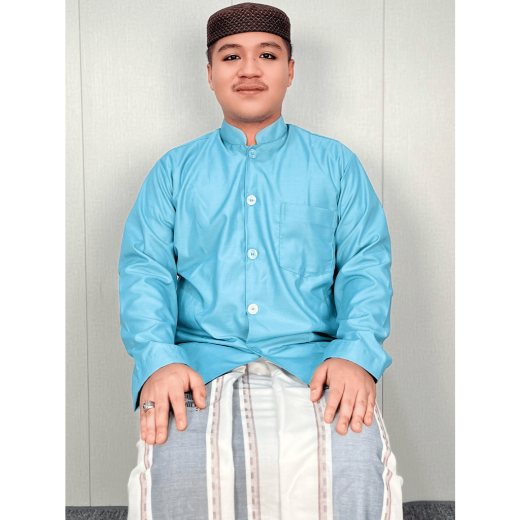 Multazam Baju Koko Baby Blue Pria Dewasa - Koko Abu Nagieb Biru Muda Lengan Panjang