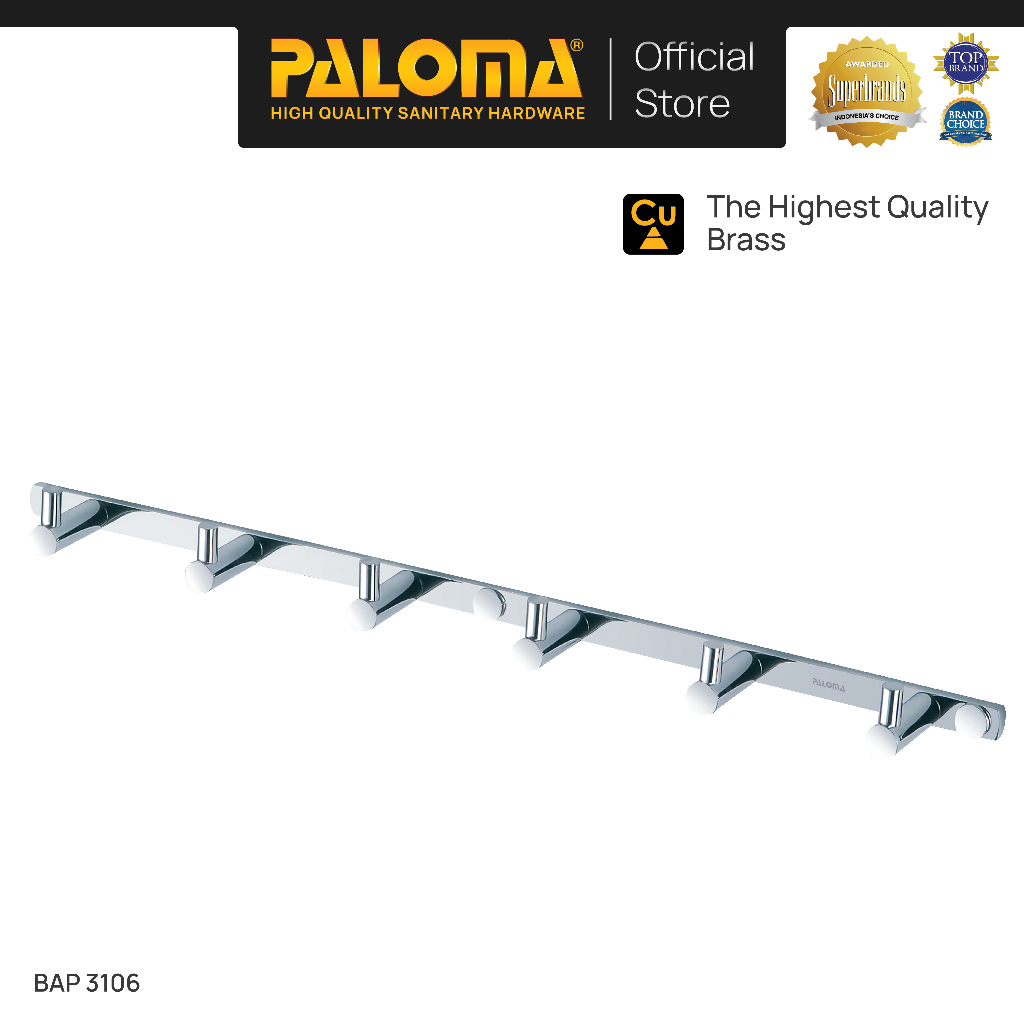 PALOMA BAP 3106  Kapstok Gantungan Handuk Baju Robe Hook Rak Hanger 6 Kait Wall Dinding Kamar Mandi 