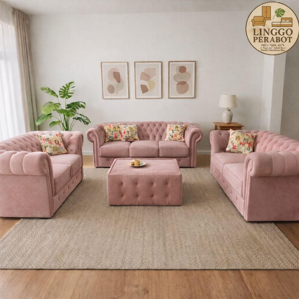 Sofa Tamu Chesterfield Bludru Premium – PEKANBARU - MURAH - GUDANG SOFA - SOFA LEBARAN