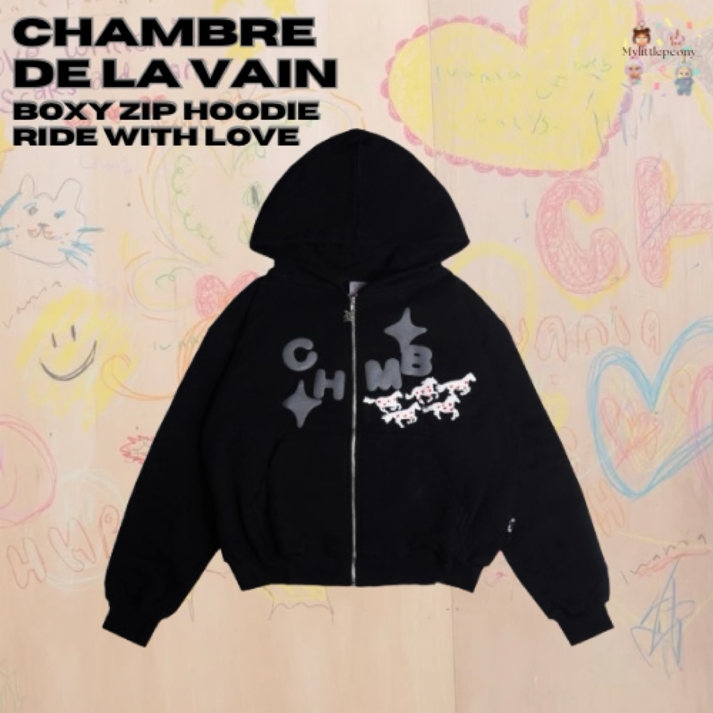 [Original Ready Stock] Chambredelavain CHMB Boxy Zip Hoodie Ride With Love Black X Ivania Nabila