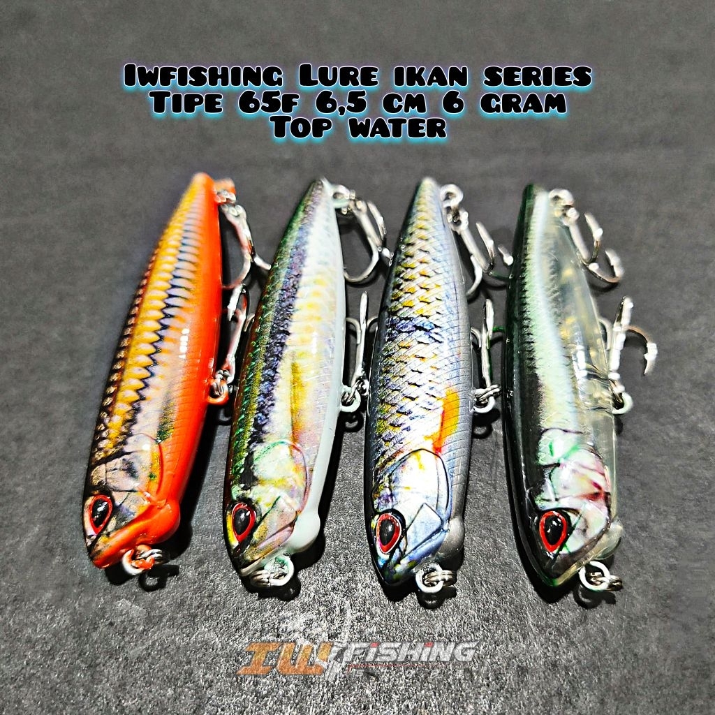 Iwfishing lure pensil 65f wtd (walking the dog) floating 6,5 cm 5 gram treblehook 10 3x strong umpan
