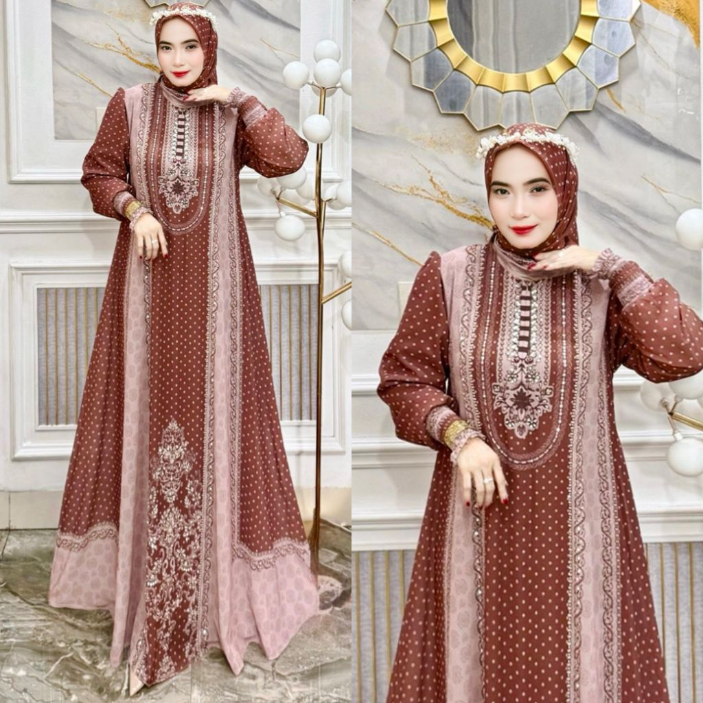 Mufidah Series Mariani Fashion | Gamis Set Hijab Motif Terbaru | Gamis Ceruty Babydoll Premium