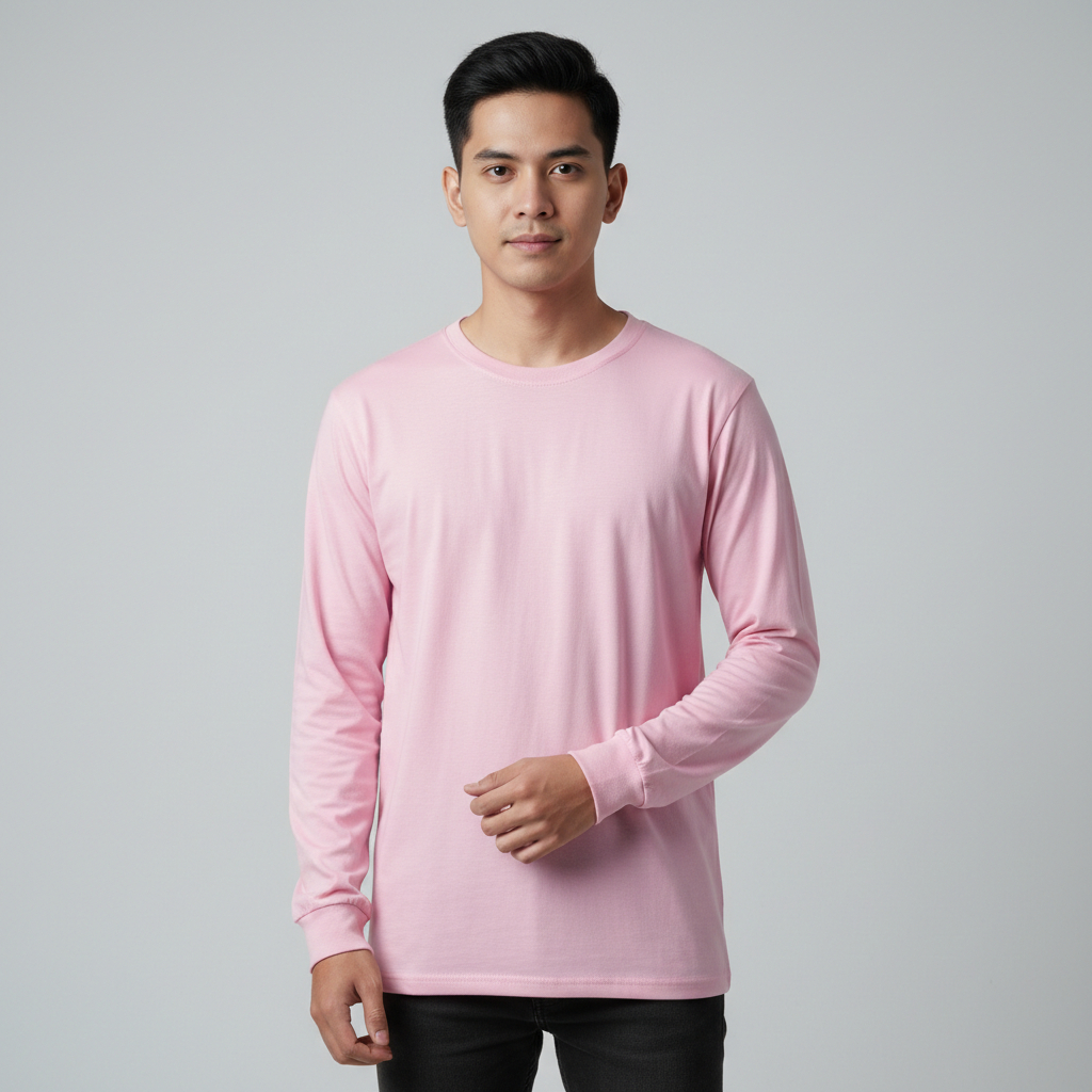 Kaos Polos Panjang Warna Pink Cotton Combed 30s Pria Wanita
