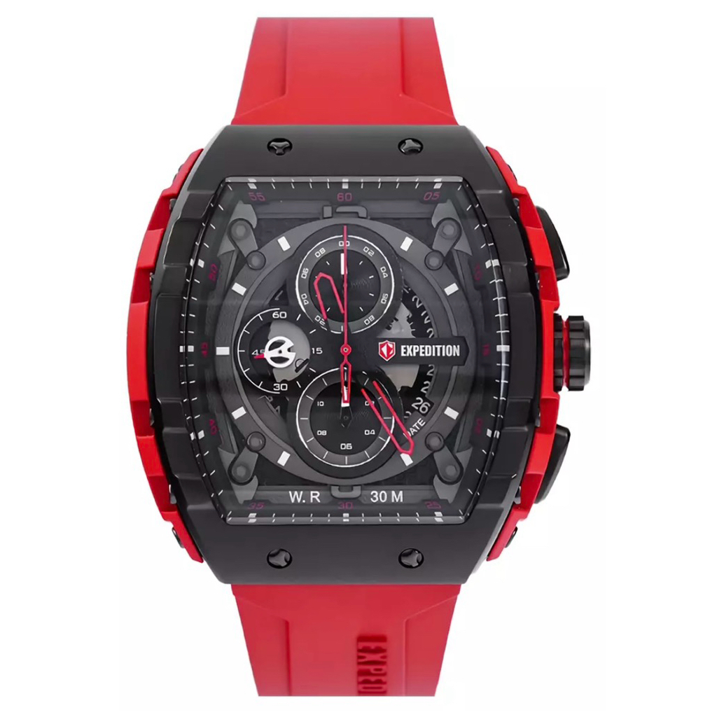 Expedition - Jam Tangan Chronograph Pria - Black - Red Rubber Strap - 6782 MCRIPBAREBA